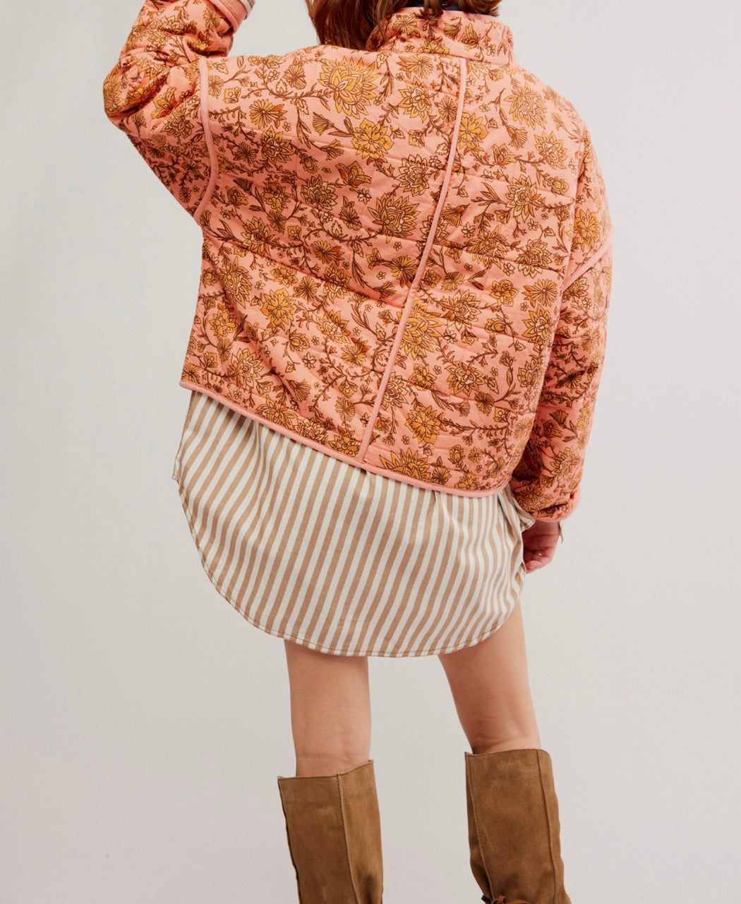 100% Cotton Floral Peach Quilted Jacket