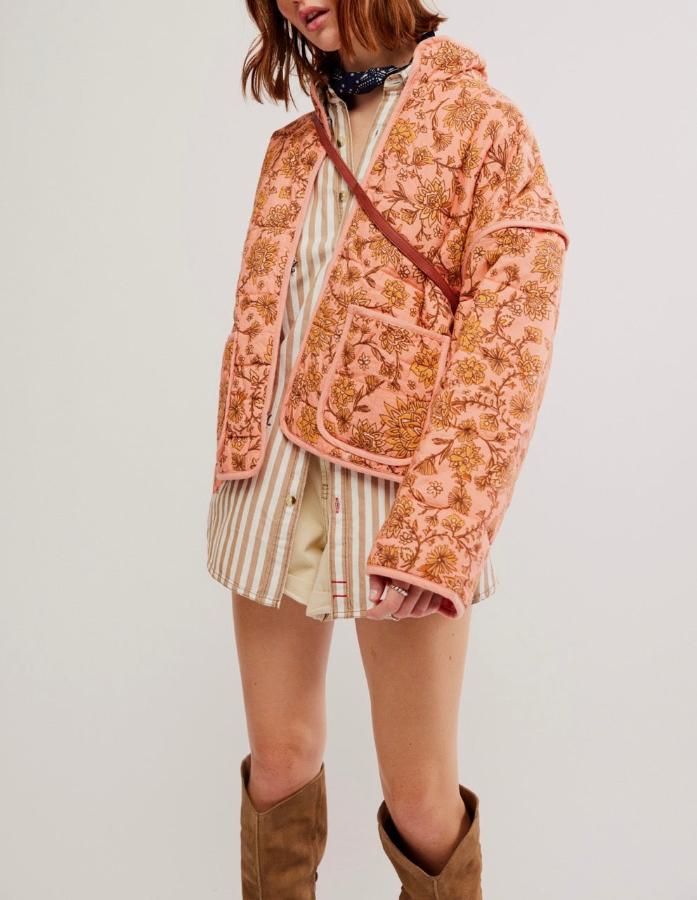 100% Cotton Floral Peach Quilted Jacket