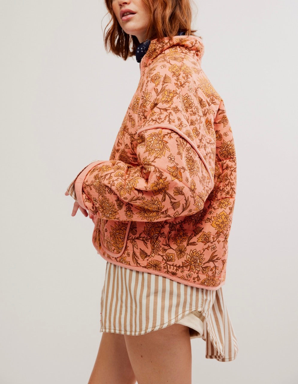 100% Cotton Floral Peach Quilted Jacket