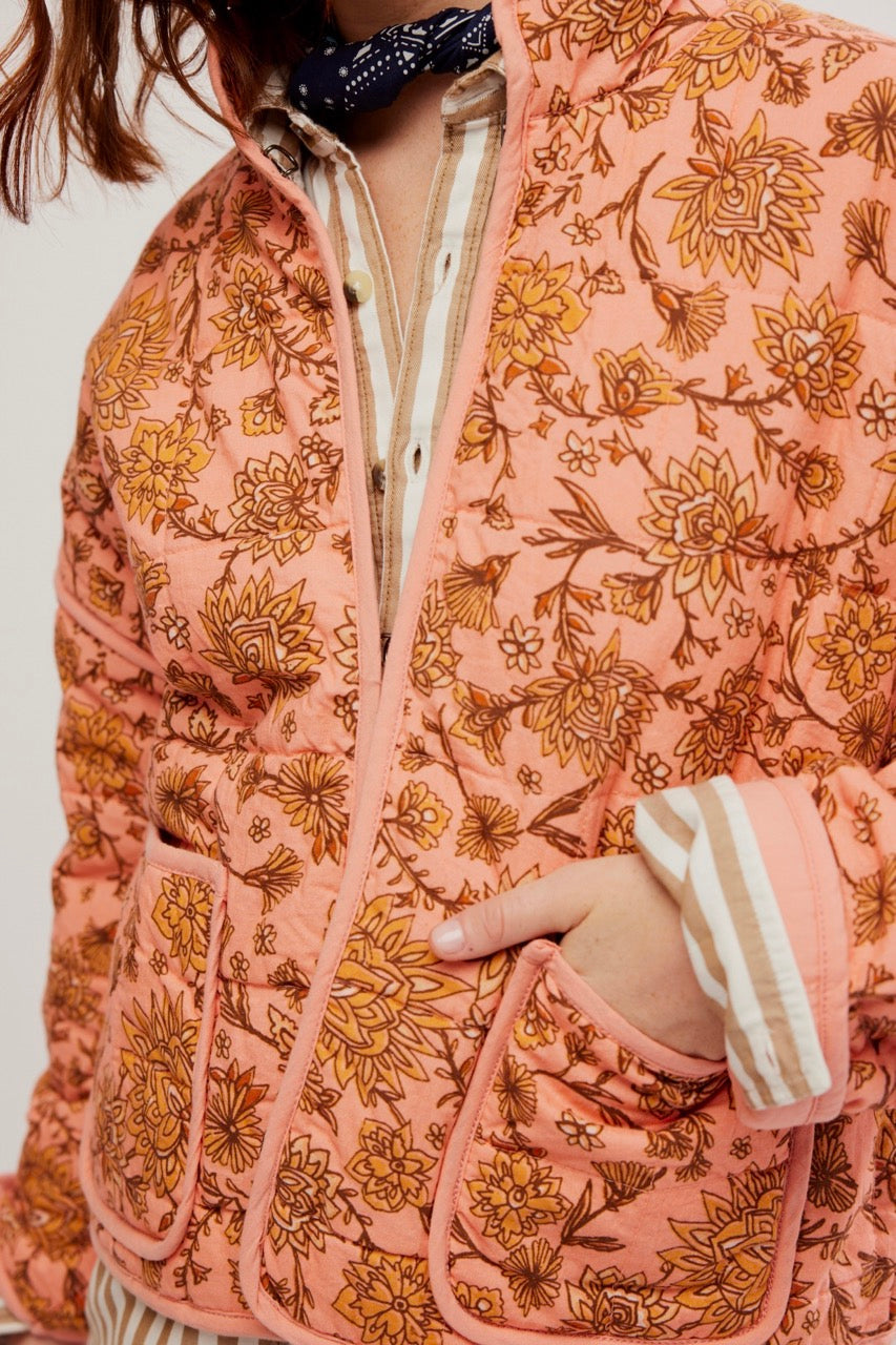 100% Cotton Floral Peach Quilted Jacket