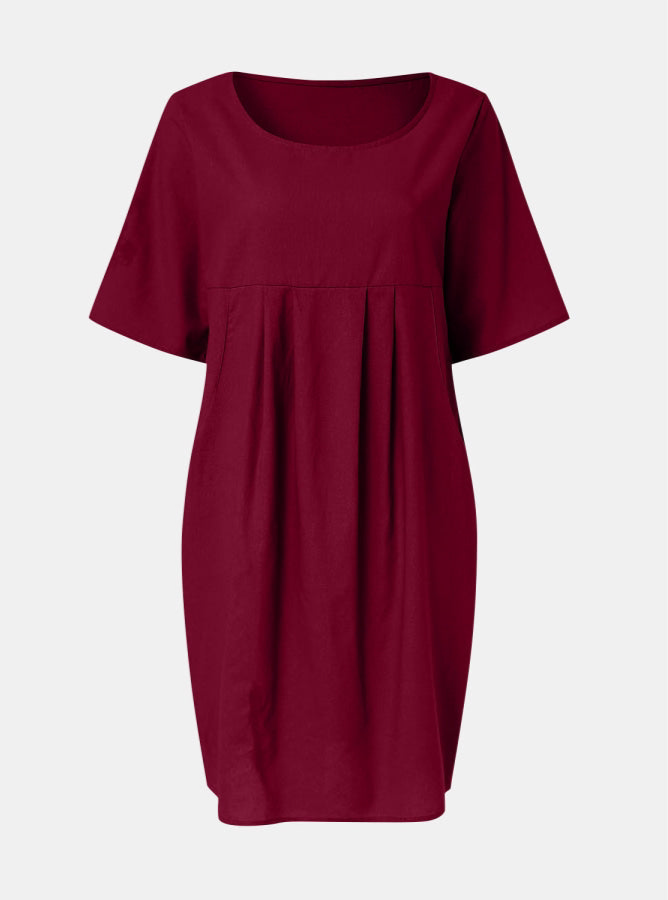 100% Cotton/Linen Pleated Pocket Dress