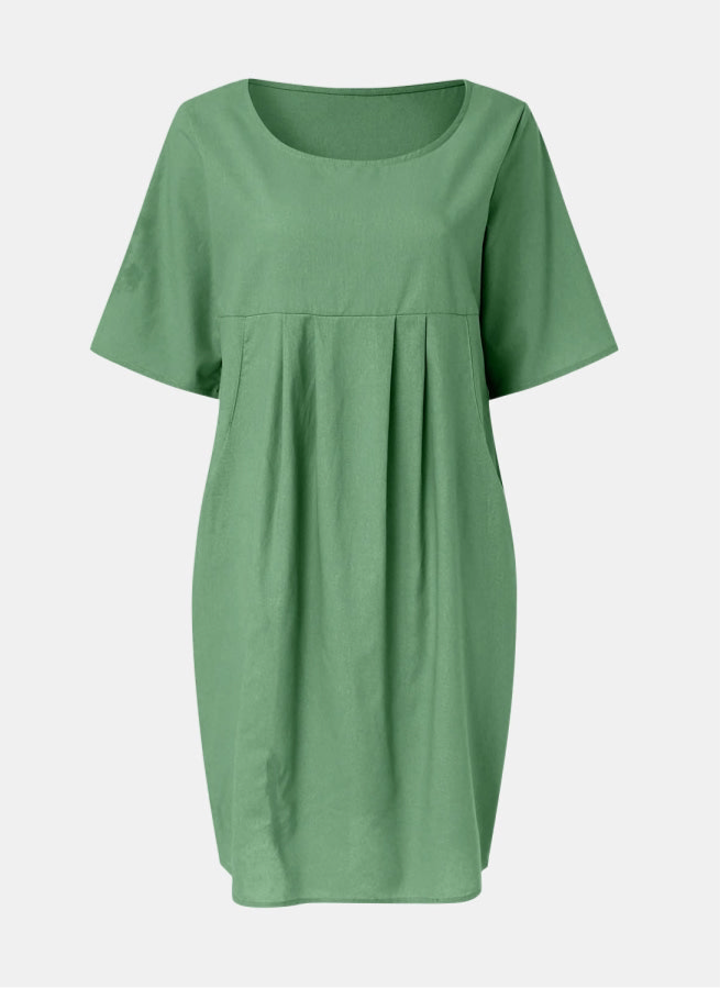 100% Cotton/Linen Pleated Pocket Dress