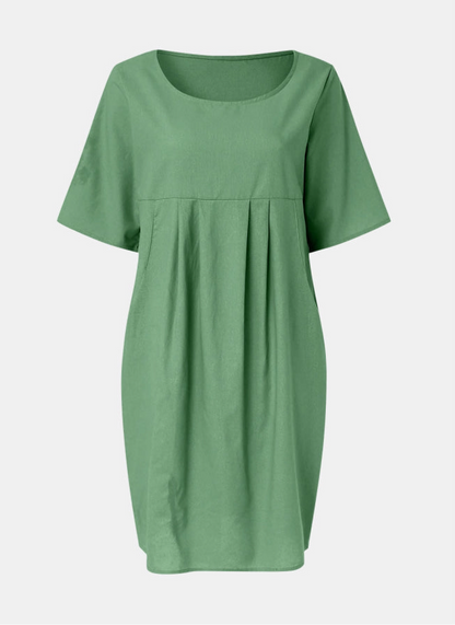 100% Cotton/Linen Pleated Pocket Dress