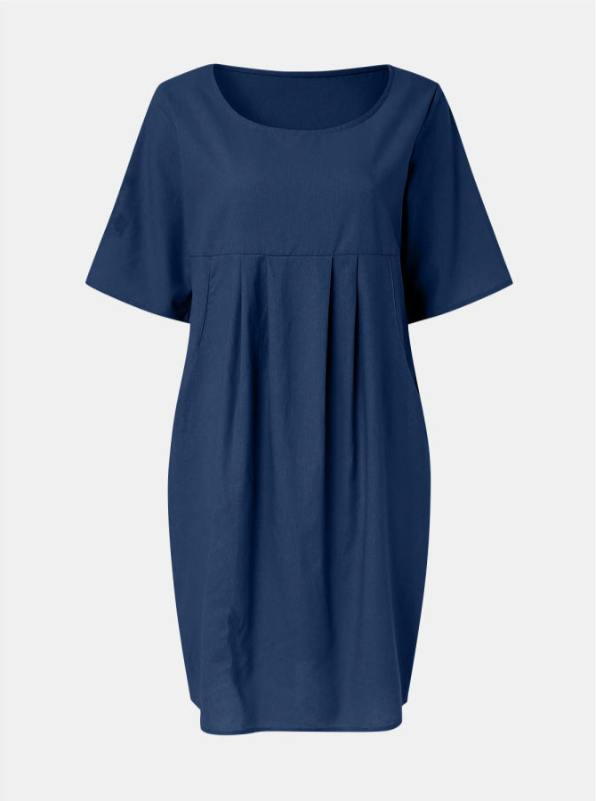 100% Cotton/Linen Pleated Pocket Dress