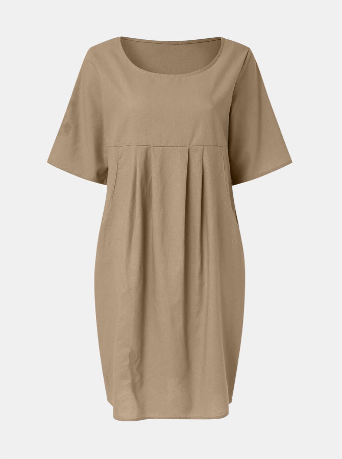100% Cotton/Linen Pleated Pocket Dress
